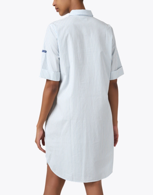 Leonie Women's White and Pale Blue Striped Cotton Casual Shirt Dress for Warm Weather