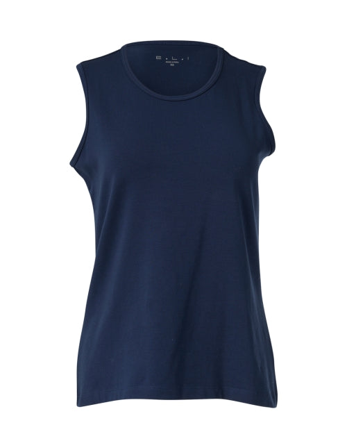 Soft Navy Pima Cotton Relaxed Scoop Neck Tank Top for Layering