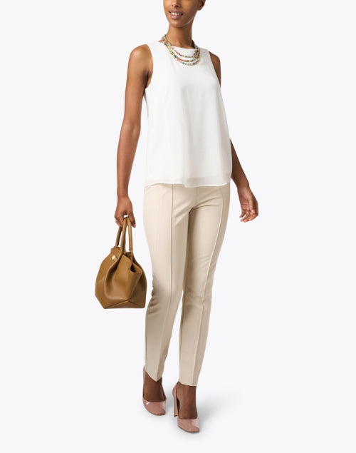 Lafayette 148 New York Gramercy Beige Stretchable Pintuck Design Business and Casual Trousers