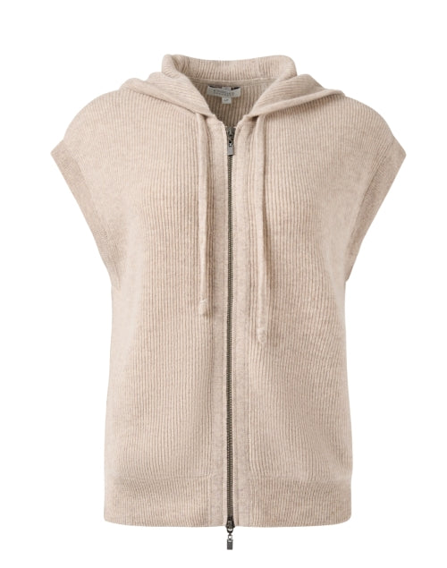 Stylish Beige Knit Cashmere Jacket with Drawstring Collar