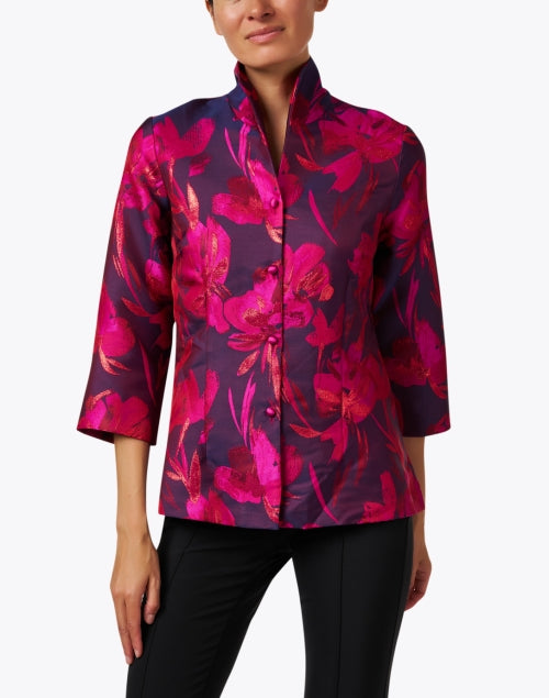Stylish Ronette Pink Floral Pattern Silk Jacket for Women