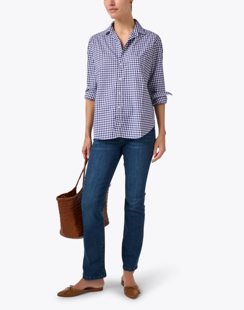 Stylish Navy Check 100% Italian Cotton Eileen Shirt for Women