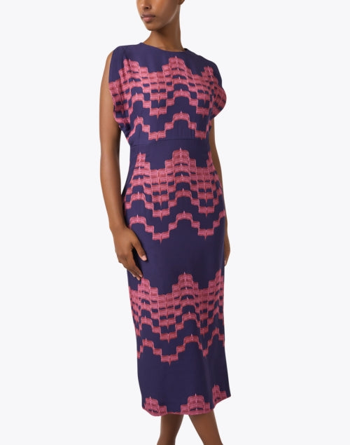 Pink and Purple Dahlia Print Women's Midi Dress for Desk to Dinner
