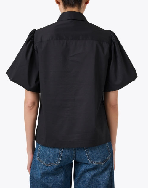 Angelina Women's Black Cotton Blend Puff Sleeve Shirt Blouse