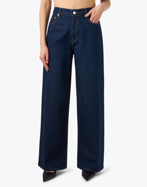 Deep Indigo 100% Cotton Wide Leg Denim Jeans