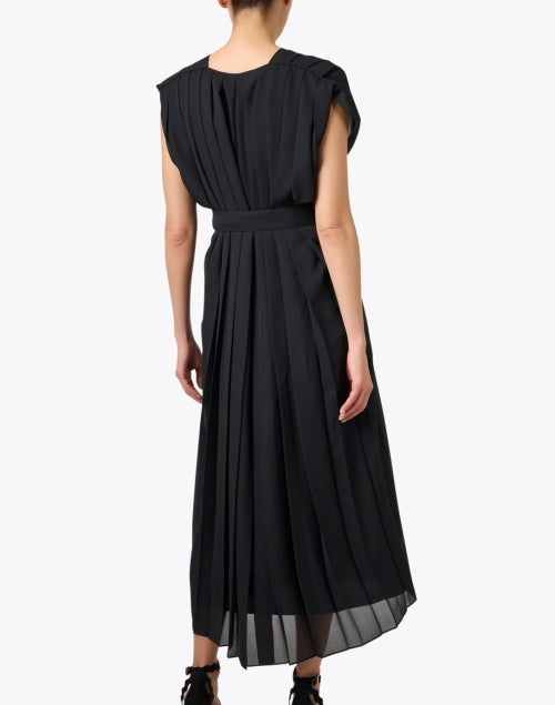 Stylish Black Pleated Wrap-style Women's Dress