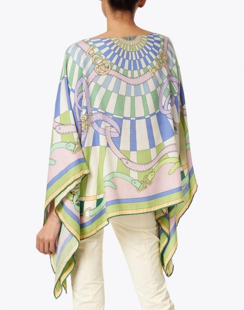 Stylish Firenze Silk Cashmere Poncho in Green and Blue Shades