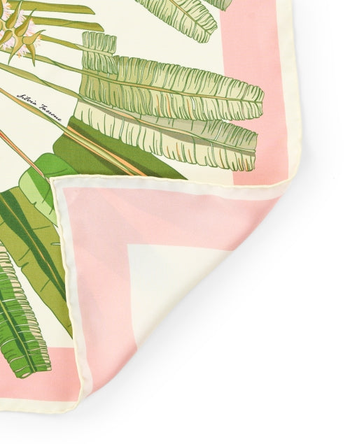Fashionable Pink and Green Tropical Banana Patterned Silk Scarf for Daily Wear