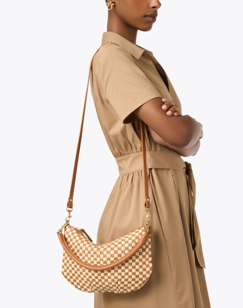 Tan Hand - Woven Italian Leather Shoulder Bag with Stylish Utility