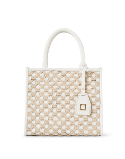 Elegant Ayesha White and Tan Leather Handheld Tote Bag