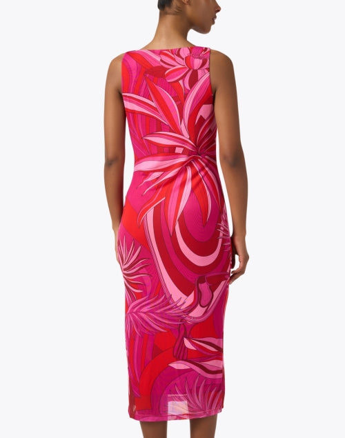 Stylish Pink Tropical Multi - Print Stretch Dress for All - Day Wear