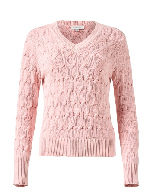 Charming Pink Cotton Cable Knit Sweater for Women