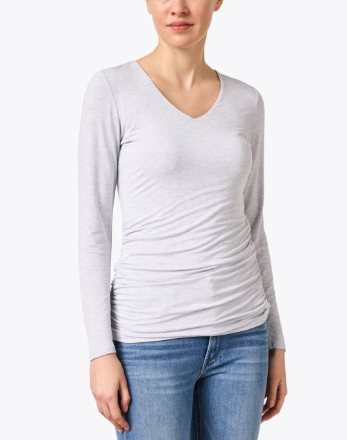 Stylish Grey Ruched Jersey Casual Top for a Weekend Look