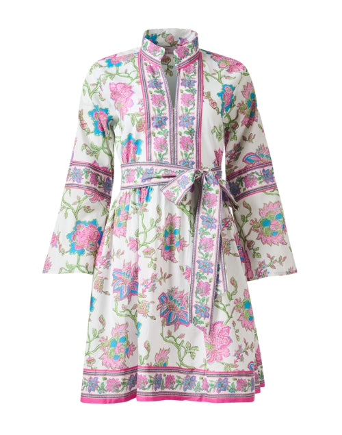 Elegant Elle White Floral-Print Mini Dress with Stand Collar