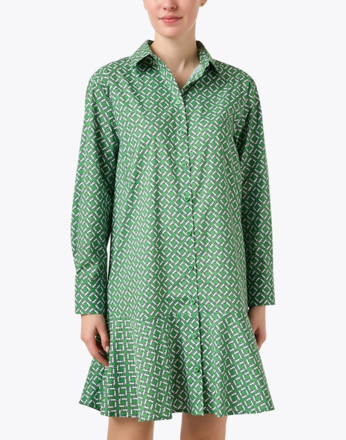 Adeline Women's Green Printed Stretch Cotton Mini Shirt Dress