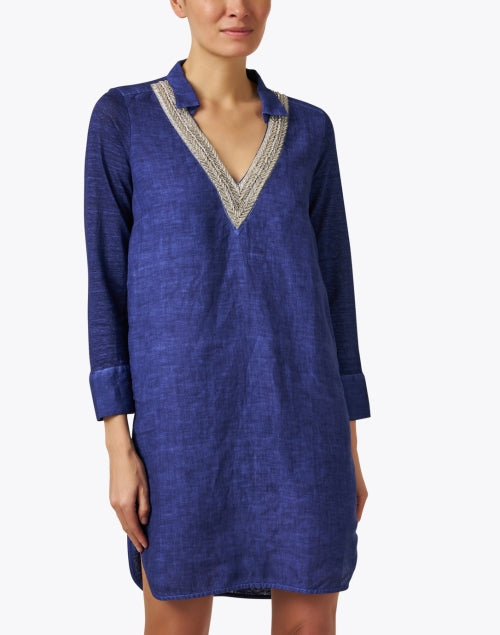Stylish Navy-Colored Linen Women's Dress for Sunny Days