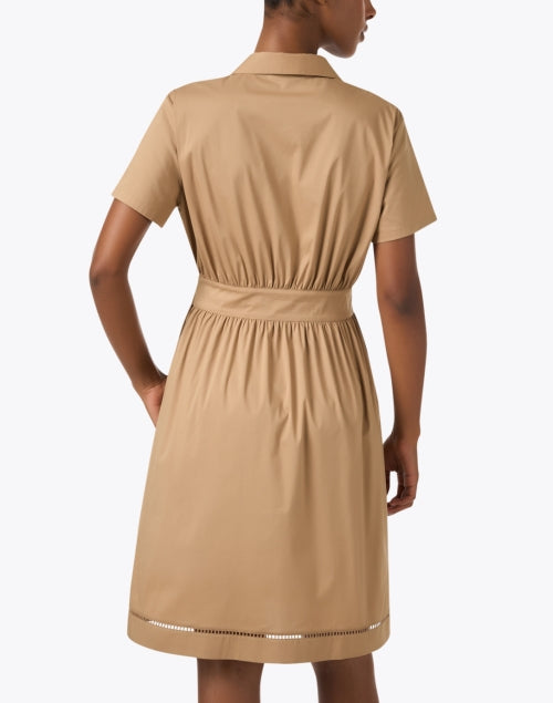 Stunning Tan Cotton Poplin Stretch Blend A-Line Shirt Dress