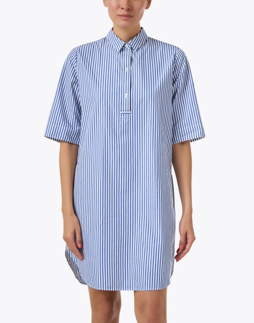 Leonie Blue and White Striped 100% Cotton Shirt Dress for Warm Weather