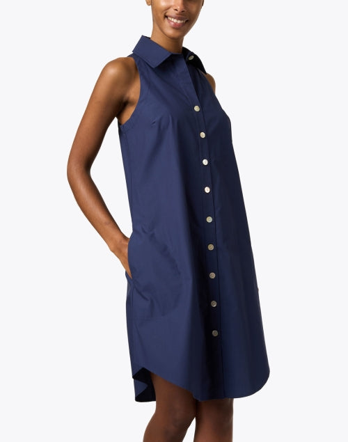 Navy Blue Cotton Swing Style Shirt Dress for Women