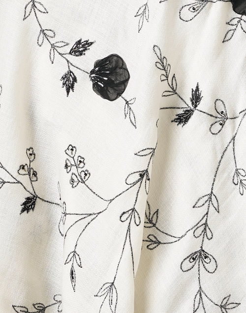 Exquisite Hand-embroidered Ivory Merino Wool Scarf from India