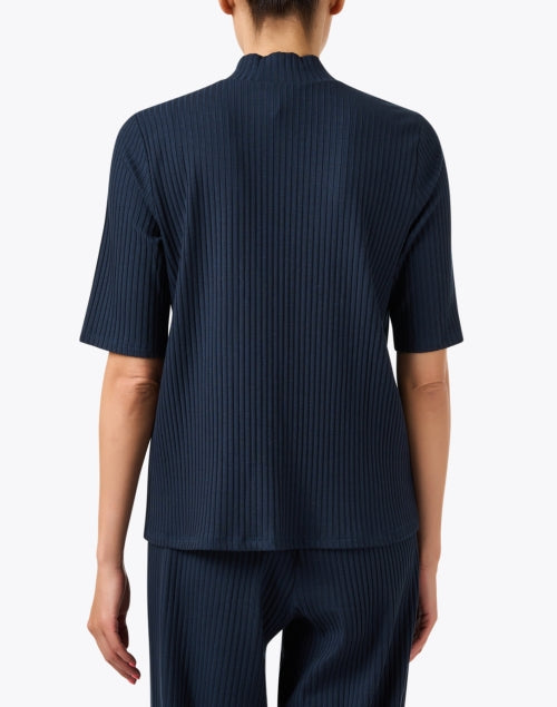 Eileen Fisher's Deep Blue Lightweight Ribbed Mock Neck Top