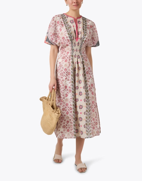 Stylish Naama Pink Cotton Floral Print Midi Dress