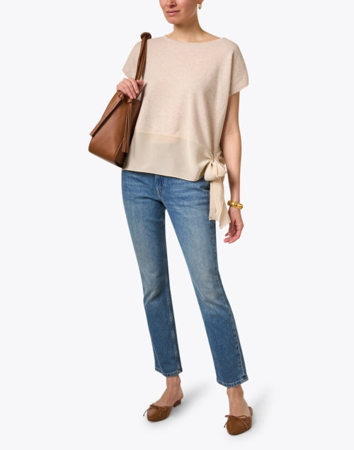 Beige Greenport Luxury Cashmere Lightweight Knit Top for Spring and Summer