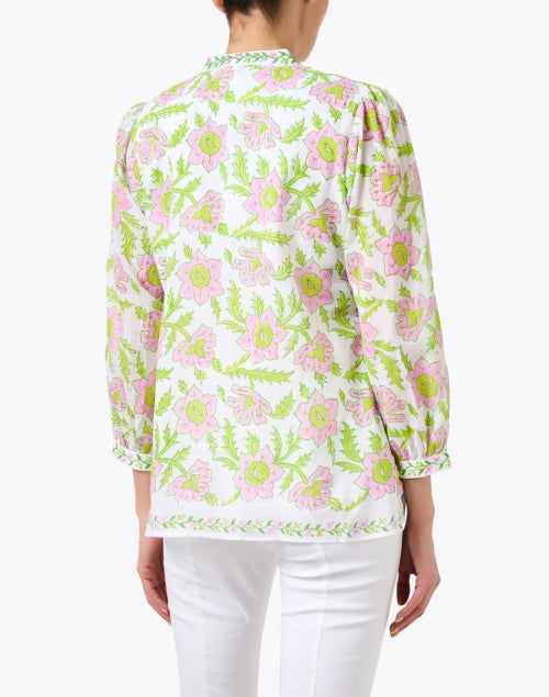 Stylish Pink and Green Floral 100% Cotton Women's Top