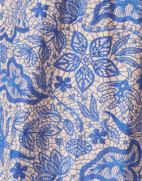 Nora Women's Blue Botanical Print Cotton - Silk Casual Blouse for Warm Weather