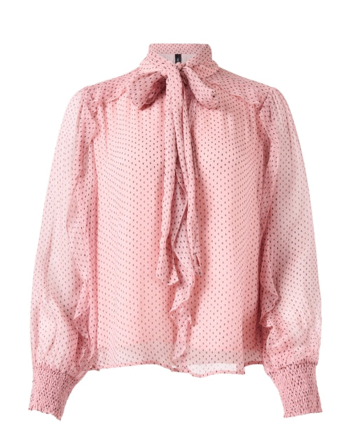 Charming Pink Polka Dot Self - Tie Neck Blouse with Sheer Sleeves