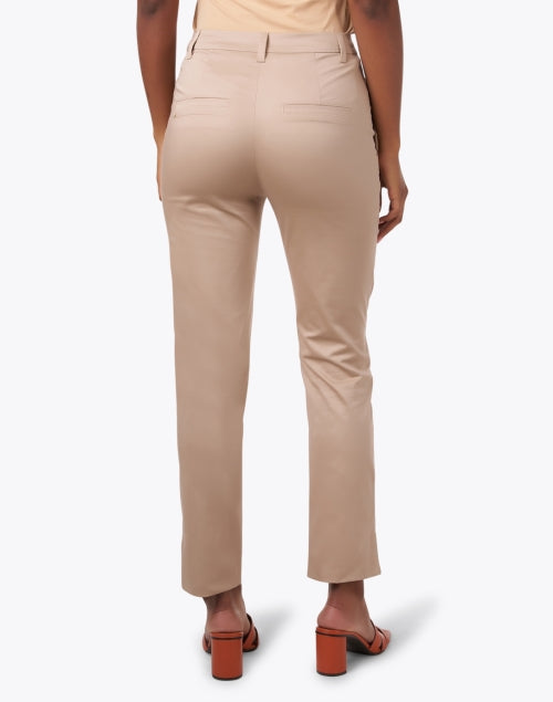 Beige Stretch Cotton Split Hem Straight Leg Pants for Effortless Style