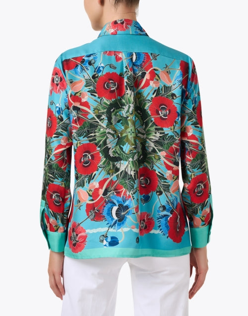 Vibrant Blue and Red Printed 100% Silk Shirt by Franco Ferrari