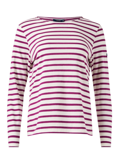 Luxurious Minquidame Cotton Top with White and Burgundy Stripes for Casual Wear