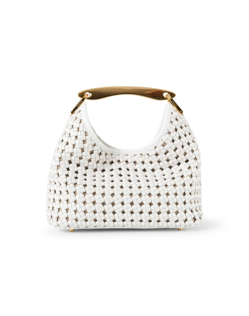 Elegant White Woven Leather Boomerang Handbag for Fashionable Women