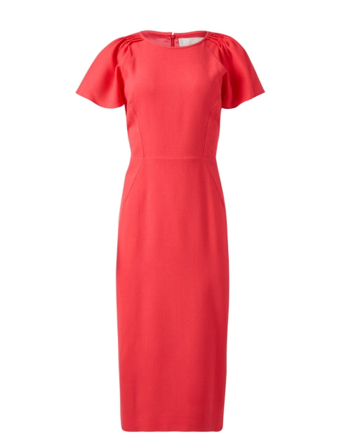 Jane's Delilah Midi Dress in Vibrant Coral Color Crafted from Wool Crepe