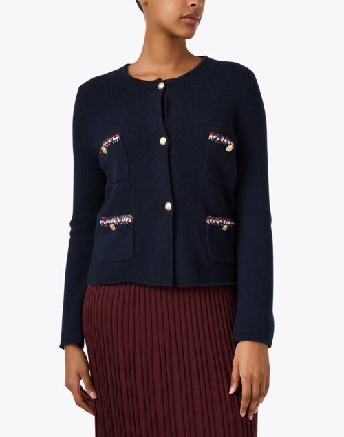 Navy Luxury Wool Cashmere Blend Regina Cardigan with Stylish Details