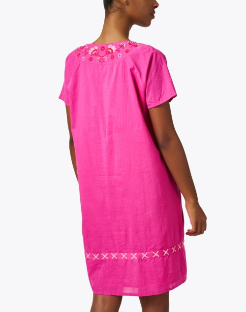 Norah's High - quality Breathable Pink Floral Embroidered Cotton Dress
