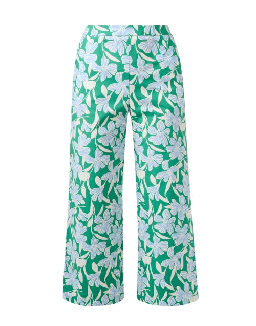 Stylish Wide-Leg Cropped Green and Blue Floral Print Pants