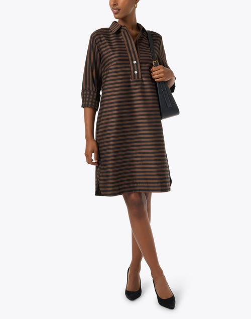 Stylish Aileen Women's Brown Striped Cotton Shirt Dress for Everyday Wear