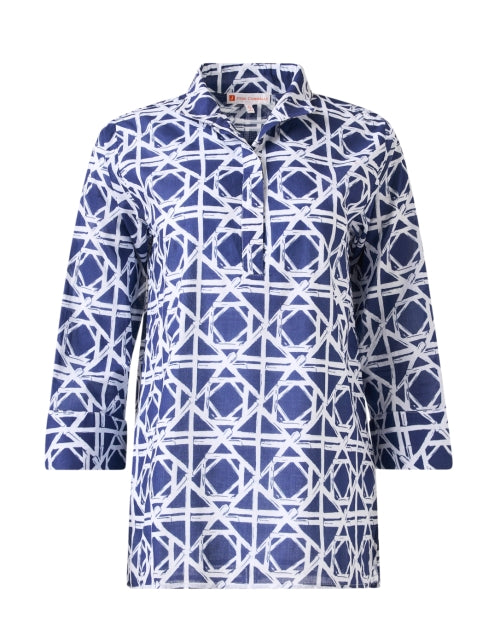 Navy Intricate Rattan Print Women's Cricket Top by Jude Connally