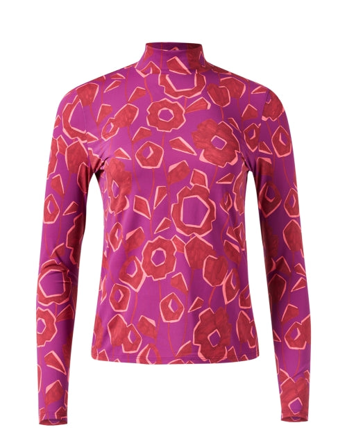 Stylish Multi - Colored Abstract Floral Print Turtleneck Top
