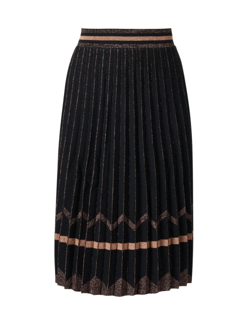 Stylish Black and Golden Metallic Stretchable Wool Blend Pleated A-Line Skirt for Women