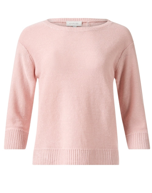 Charming Pink Relaxed-Fit 100% Linen Sweater with Ribbed Trim
