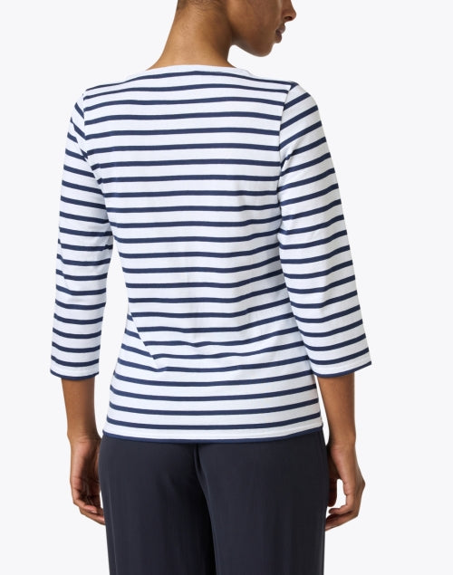 Luxurious Airy Cotton White and Navy Striped Casual Shirt