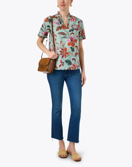 Banjanan Ebisu Blue Cotton Top with Charming Floral Print