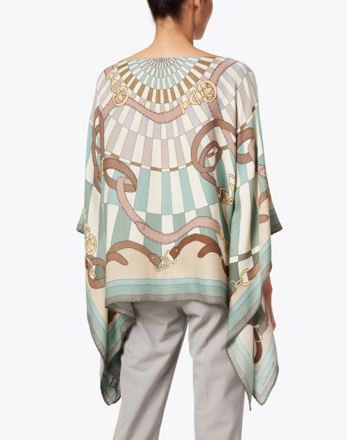 Firenze Mint Green Silk Cashmere Saddle Pattern Poncho with Elegant Design