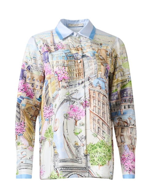 Exquisite Parisian Print 100% Silk Women's Shirt