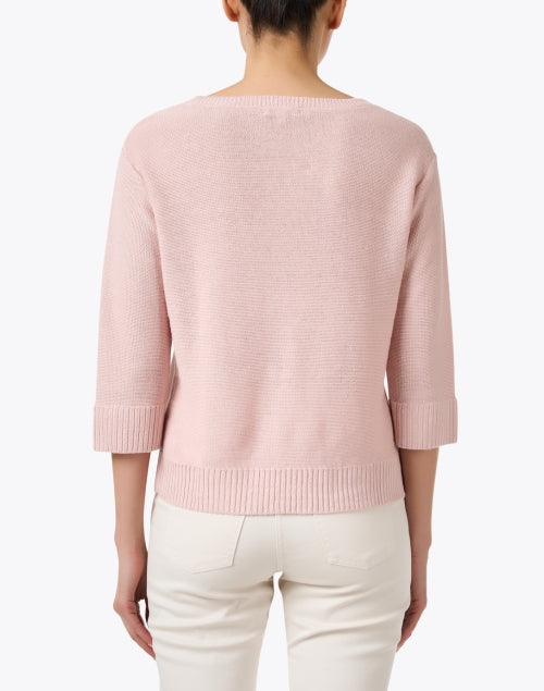 Charming Pink Relaxed-Fit 100% Linen Sweater with Ribbed Trim