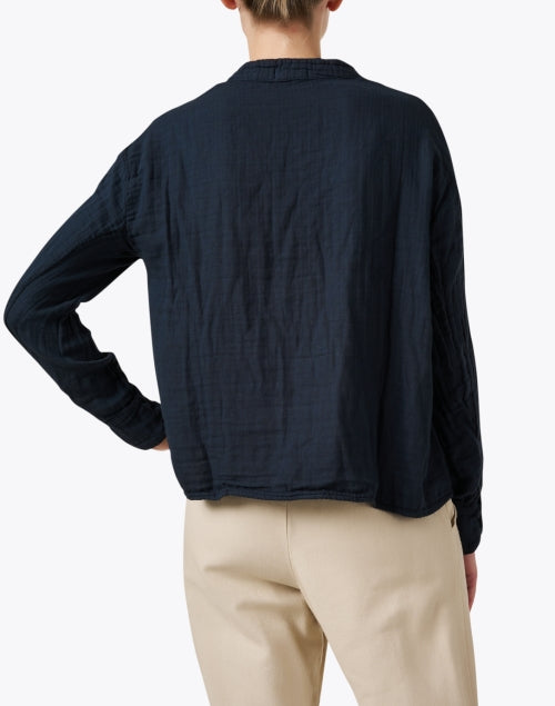 Navy Blue Featherweight Cotton Gauze Arianna Blouse for Ultimate Comfort