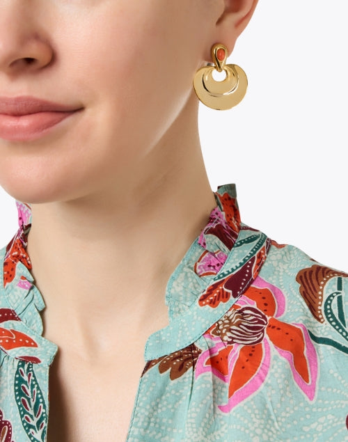 Exquisite Gold and Coral Half Moon-Shaped Drop Earrings